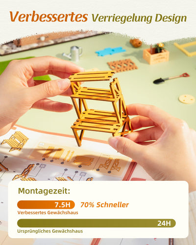 ROBOTIME Miniatur Haus Gewächshaus DIY Miniature House Holz Mit Möbel und Licht, Puppenhaus für Erwachsene Mädchen und Jungen Geschenk zum Muttertag