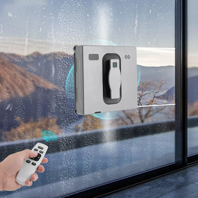 WindWilder Fensterputzroboter Fernsteuerung/APP-Steuerung, 2500Pa Saugleistung, 50ml Wassertank Kapazität, 3 automatischen Pfadmodi (Z/N, N, Z), Zerstäubtes Doppelsprühdesign, 21.5x21.5x6.8cm (Silber)
