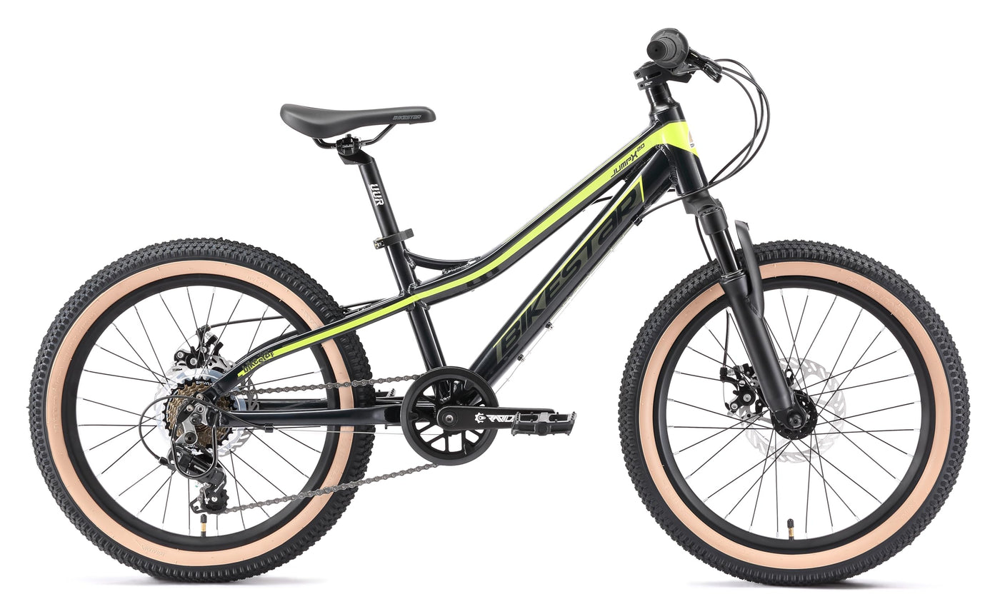 BIKESTAR Alu Mountainbike Jugendfahrrad 20 Zoll ab 6-9 Jahre Hardtail | 7 Gang Shimano Schaltung, Scheibenbremse, Federgabel | Kinder Fahrrad Schwarz Grün | Risikofrei Testen