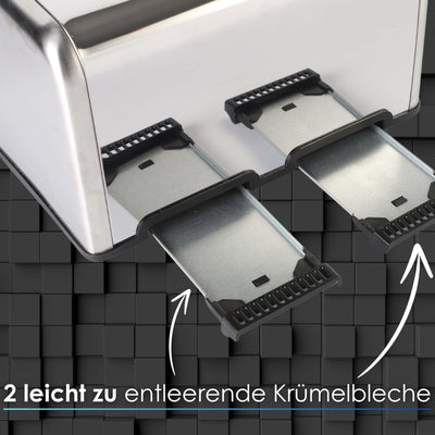 Steinborg Toaster Langschlitz | Digitales Display mit Countdown | Beleuchtete Tasten | 4 Scheiben Toastautomat | XXL Toaster | 1630 Watt | Brötchenaufsatz | Auftau-Funktion | Krümmelschublade |