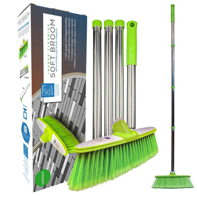 TDBS The Dustpan and Brush Store Weicher Kehrbesen mit Edelstahl-Stiel für den Innenbereich - Der perfekte Besen für den Küchenboden Ihres Hauses - Der Kehrbesen mit langem Stiel (Grün)