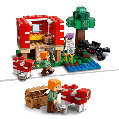 LEGO Minecraft Das Pilzhaus, Spielzeug ab 8 Jahren, Geschenk für Kinder mit Figuren von Alex, Mooshroom & Spinnenreiter, Kinderspielzeug 21179