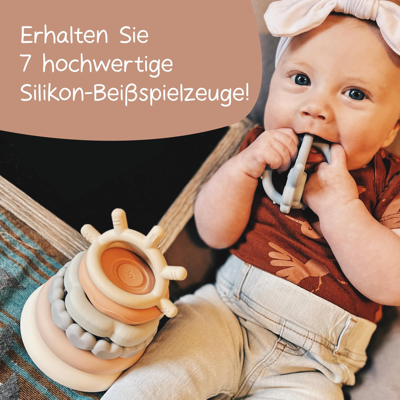Moonkie Stapelturm für Stapelspiel, Baby Stapelspielzeug mit Ringen, Beißspielzeug Pädagogisches Lernen Stapelring Spielzeug für Babys, 7-teiliges Set