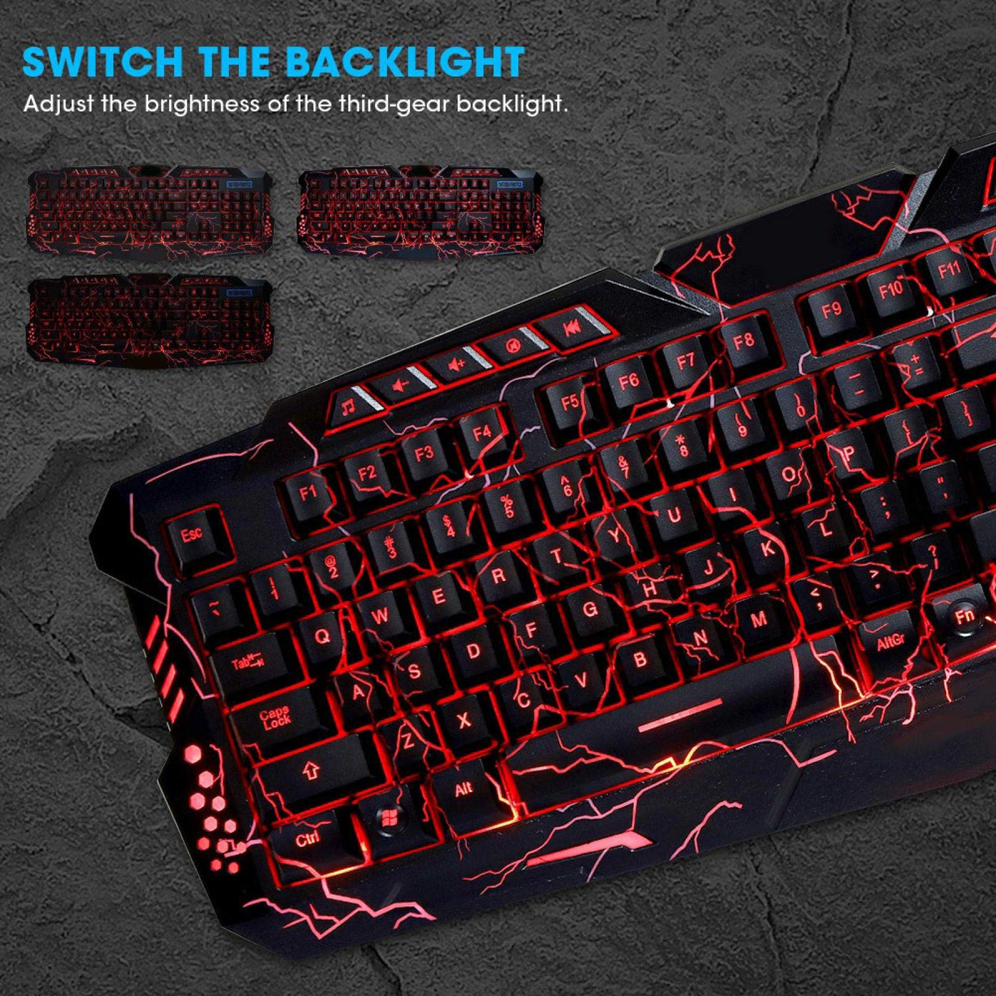 Tastatur-Maus-Set, USB Ergonomische dreifarbige Hintergrundbeleuchtung 104 Tasten Game Wired Keypad, für Computer Laptop Desktop, für Home Office