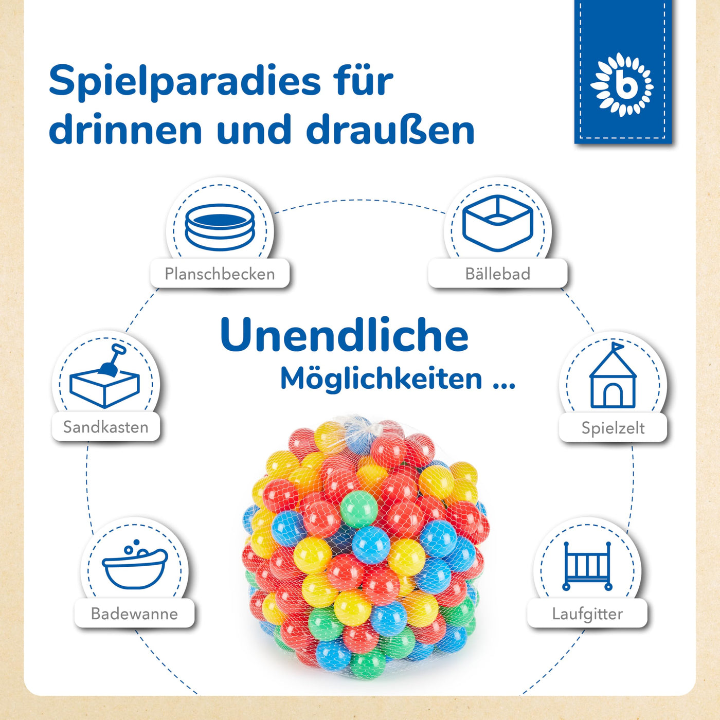 Bieco Bälle für Bällebad | 250 Stück, Größe ca. 6 cm | Bunte Kinder Bälle | Plastic Balls | Geeignet für Babys