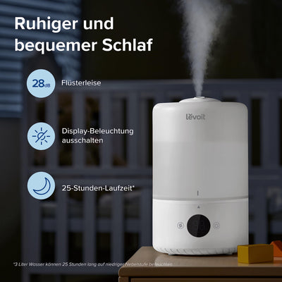 LEVOIT 3L Top Fill Luftbefeuchter, 360° Drehbare Düse Cool Mist Humidifier, 28dB leise, 25H, Raumluftbefeuchter & Aroma Diffuser für Kinderzimmer Schlafzimmer Pflanzen, automatische Abschaltung