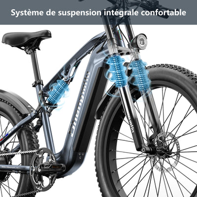 Shengmilo MX05 E Bike Herren Elektrofahrrad 26 Zoll E-Mountainbike Vollfederung E-Bike 48V 17.5Ah Akku 7 Gang Schaltwerk Pedelec Elektrisches Fahrrad mit Fat Tire