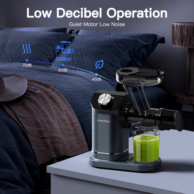 Muchen Slow Juicer Entsafter Gemüse und Obst Testsieger 150W Leiser Motor, Rückwärtszerkleinerung, Einfache Reinigung, Edelstahl Design in Schwarz & Silber, inkl. Rezeptbuch