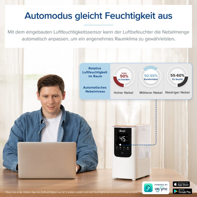 LEVOIT Smart Luftbefeuchter, Warm-/Kalter Nebel max 550 ml/h, 4,5L Humidifier bis 40㎡ 45H, 26dB Aroma Raumbefeuchter mit Nachtlicht für Schlafzimmer Kinderzimmer und Pflanzen, Exklusiv bei Amazon,Weiß