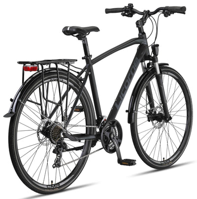 Licorne Bike Premium Touring Trekking Bike in 28 Zoll Aluminium Scheibenbremse Fahrrad für Jungen, Mädchen, Damen und Herren - 21 Gang-Schaltung - Mountainbike - Crossbike (Herren, Schwarz)