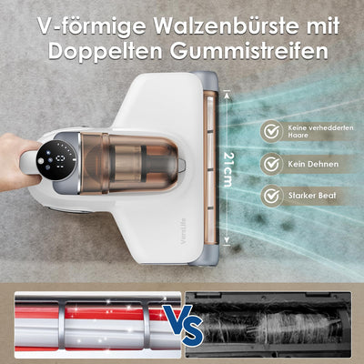 VersLife M6 Kabelloser Milbensauger für Matratzen, 18Kpa Matratzenreiniger mit 253.7nm UV-C Licht & 80000 Vibration, HEPA-Filter Milbenstaubsauger, Handstaubsauger