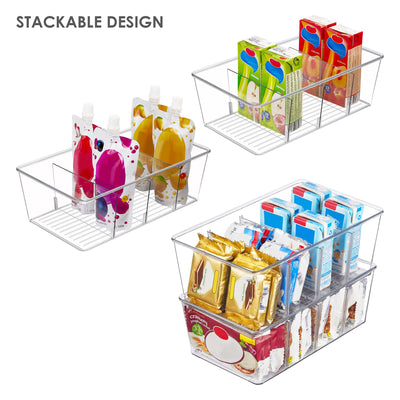 Vtopmart 4er Set Kühlschrank Organizer mit 4 Fächern, BPA-Freie Küche Stapelbarer Lebensmittelaufbewahrungsbox für Teebeutel,Snacks,Gewürze,Durchsichtig