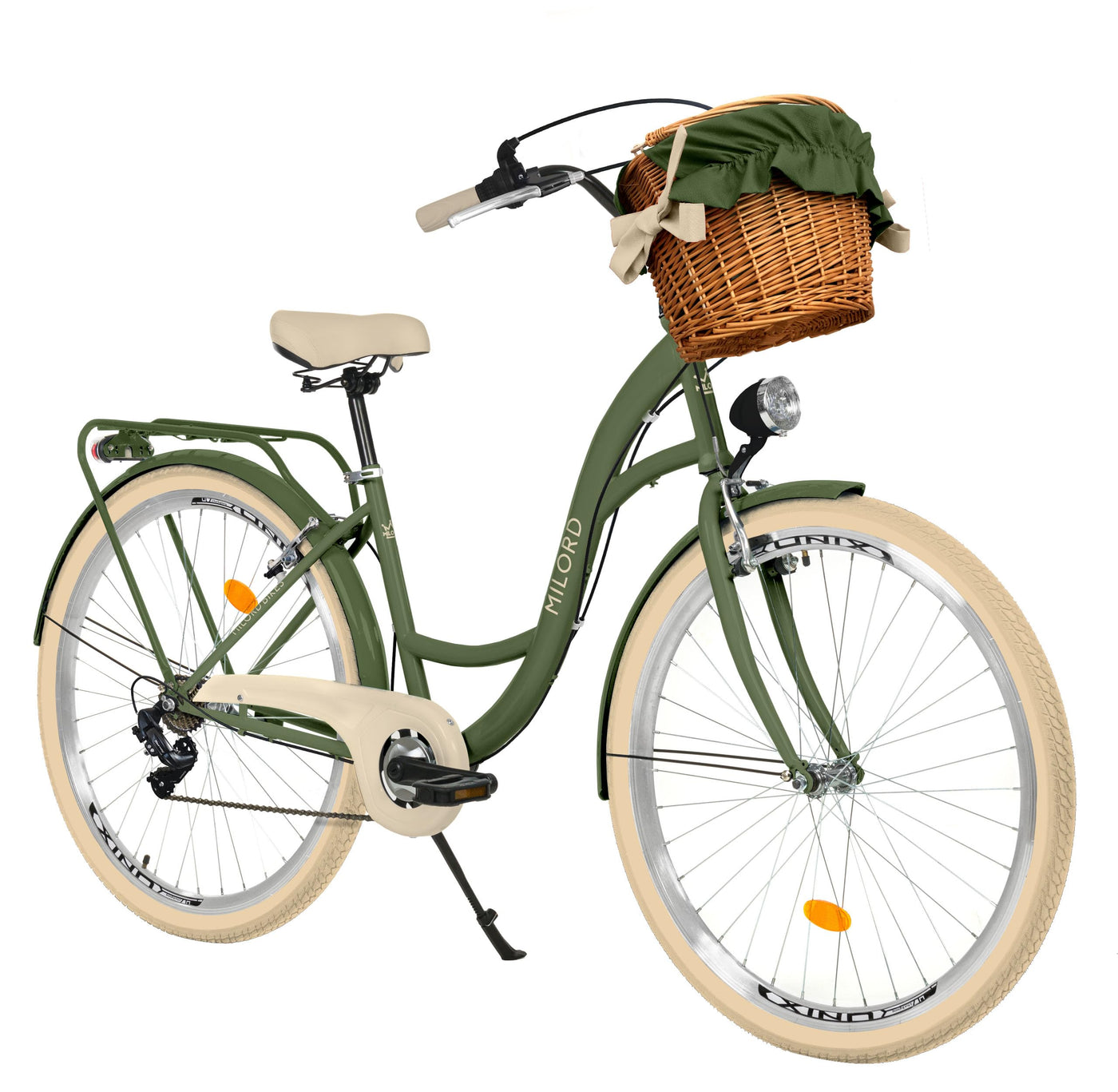Balticuz OU Komfort Fahrrad Citybike Mit Weidenkorb Damenfahrrad Hollandrad Retro, 26 Zoll, Grün-Creme, 7-Gang