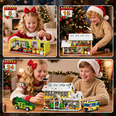 HOGOKIDS Adventskalender 2025 Weihnachts Bauspielzeug mit Licht, 24 Tage-Weihnachts Countdown Haus, Mini-Baustein-Set, Weihnachtsspielzeug Geschenk für Erwachsene Kinder Mädchen Jungen ab 12 Jahren