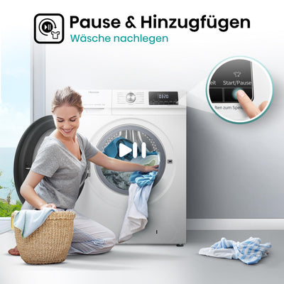 Hisense WFQA8014EVJM Waschmaschine mit Dampffunktion/ 8 kg/AquaStop/ 1400 U/min /15 Programme/Inverter PowerDrive Motor/Edelstahltrommel/Kindersicherung/Trommelreinigung/Weiß