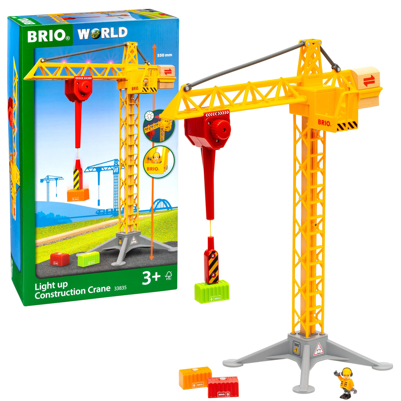 BRIO World 33835 Großer Baukran mit Licht - Zubehör für die BRIO Holzeisenbahn - Empfohlen für Kinder ab 3 Jahren
