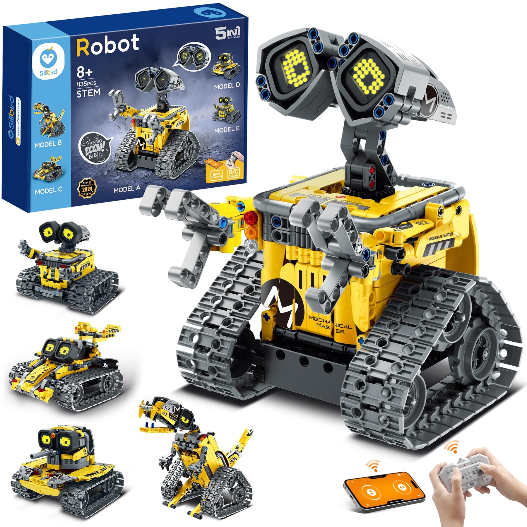 roboter kinder spielzeug Sillbird Roboter Kinder für Jungen, 5-in-1-Technik Roboter mit App-Fer