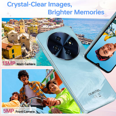 OUKITEL C5 Smartphone Ohne Vertrag, 16GB RAM+128GB ROM/1TB, 6.52" Bildschirm Handy Ohne Vertrag, 5000mAh Android Smartphone, 13MP Kamera Simlockfreie Handys, Dual 4G SIM/Face ID/OTG/3.5mm Jack