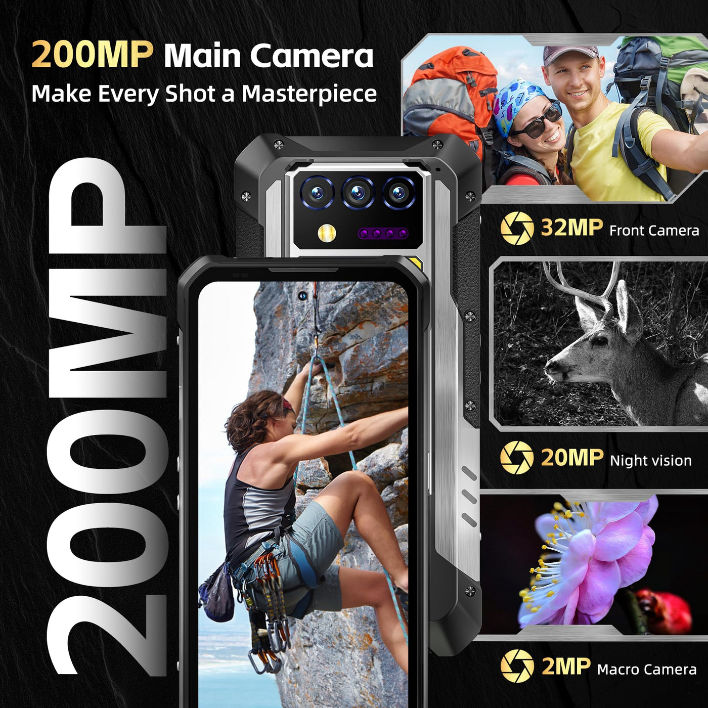 OUKITEL WP100 Titan 33000mAh Outdoor Handy 5G mit Eingebauter 100 Lumen Projektor, 48GB+512GB 6,8" FHD+ Outdoor Smartphone Ohne Vertrag mit 1200 Lumen Campinglicht, 200MP+32MP+20MP, NFC/GPS/IP68/BT5.4