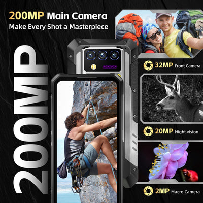 OUKITEL WP100 Titan 33000mAh Outdoor Handy 5G mit Eingebauter 100 Lumen Projektor, 48GB+512GB 6,8" FHD+ Outdoor Smartphone Ohne Vertrag mit 1200 Lumen Campinglicht, 200MP+32MP+20MP, NFC/GPS/IP68/BT5.4