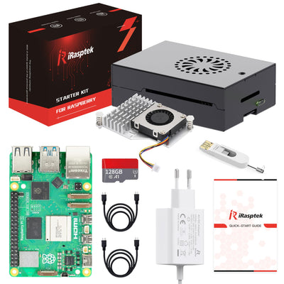 iRasptek Raspberry Pi 5 8GB Starter Kit - 128GB Edition von OS-Bookworm vorinstalliert (Aluminium Gehäuse)