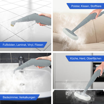 LEBENLANG Elektrischer Dampfreiniger Handgerät Steam Cleaner - 1000W & 300ml + 10x Zubehör | Handdampfreiniger Dampf Reiniger Auto Heißluft Fugenreiniger für Bad Fliesen und Fugen Gerät Polstermöbel