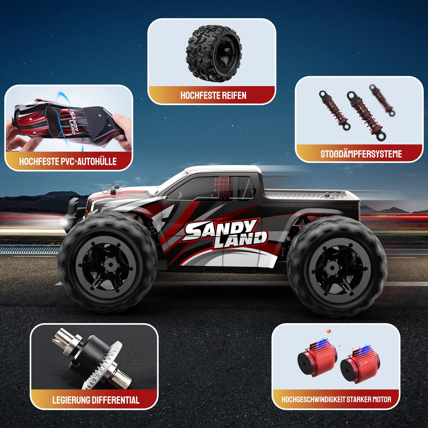 DEERC 9300 Ferngesteuertes Auto für Kinder,1/18 RC Car 4WD mit 40 km/h Hochgeschwindigkeits,2 Akku Lange Laufzeit,2,4 GHz Fernbedienung Geländewagen Outdoor Indoor Fahrzeug für Jungen Erwachsene