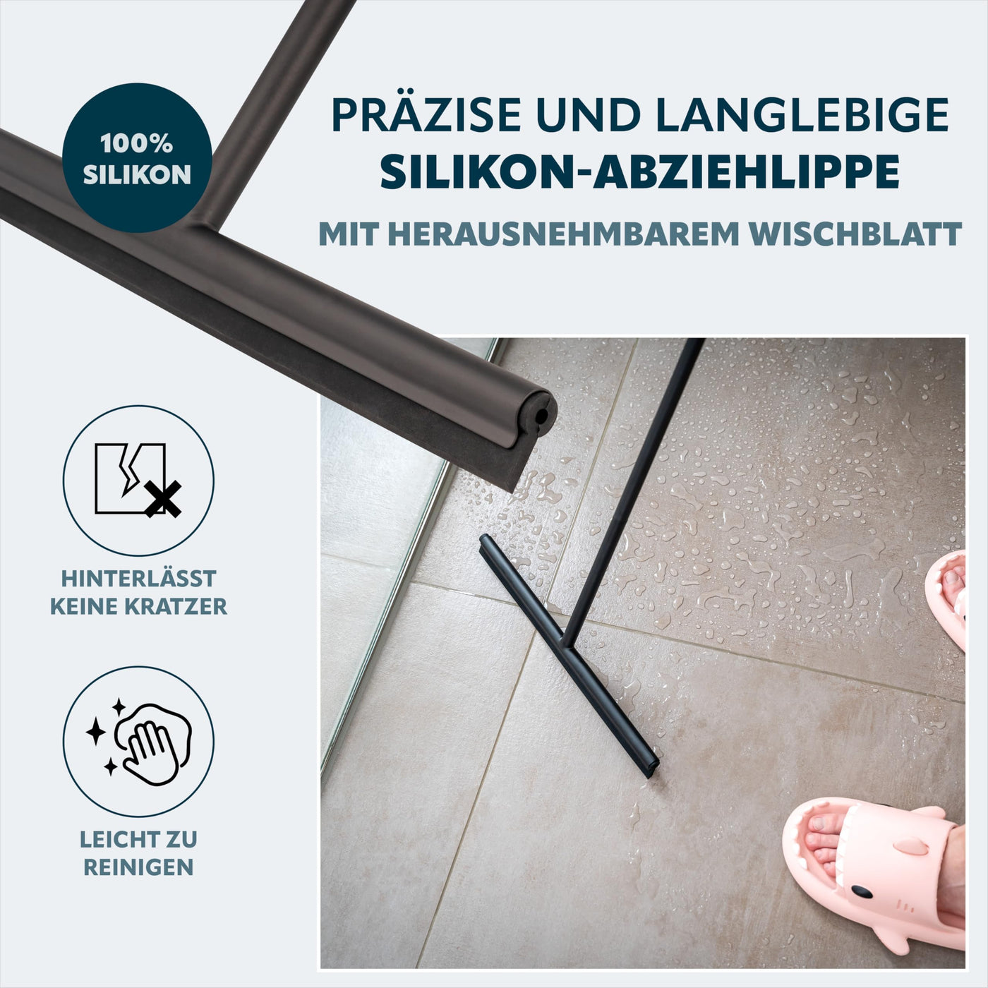 bremermann Bodenabzieher, Fensterabzieher mit Wandhalter, aus Edelstahl und Silikon (Schwarz)