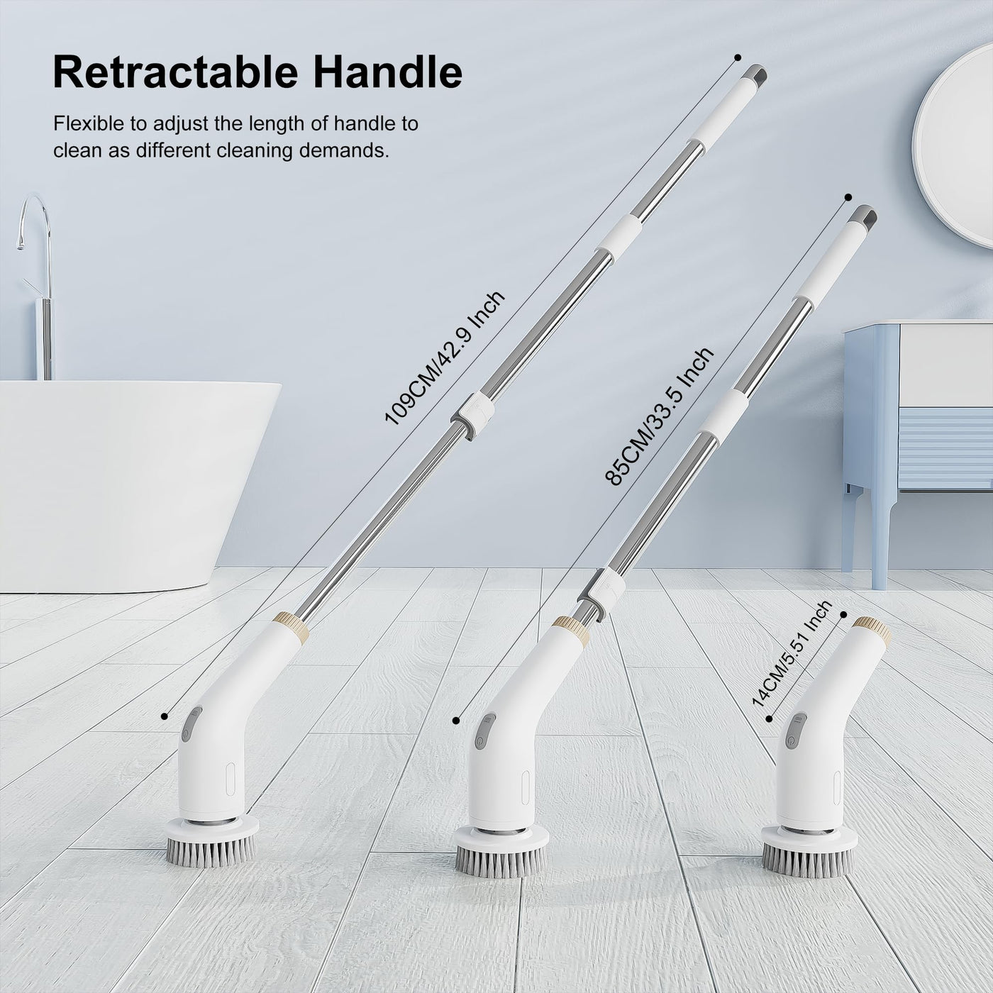 NanoMin 13 in 1 Elektrische Elektrische Reinigungsbürste mit Verlängerungsgriff, Badzubehör-Set mit 11 austauschbaren Bürsten für Toilette, Badewanne, Küche, Boden(Ivory White)