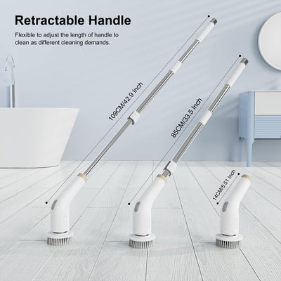 NanoMin 13 in 1 Elektrische Elektrische Reinigungsbürste mit Verlängerungsgriff, Badzubehör-Set mit 11 austauschbaren Bürsten für Toilette, Badewanne, Küche, Boden(Ivory White)