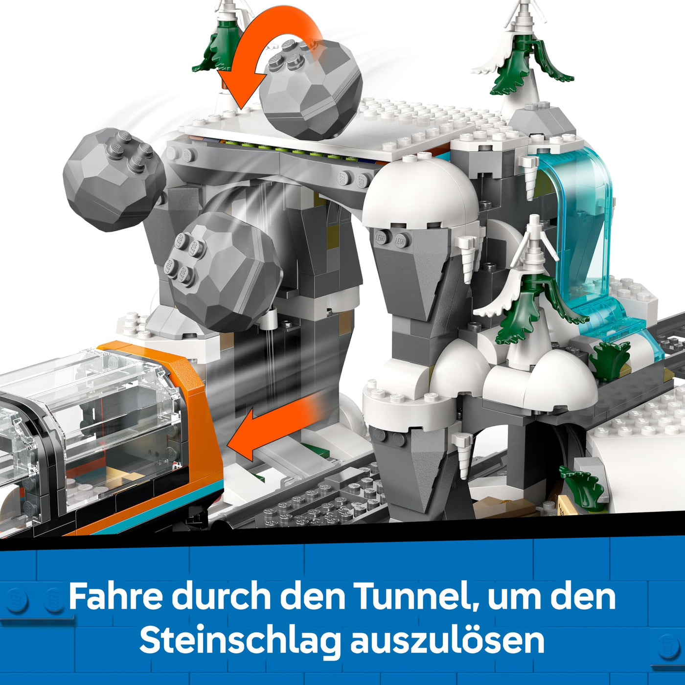 LEGO City Trains Arktis-Polarexpress - Spielzeug mit ferngesteuertem Zug - Schneepflug, 22 Gleissegmente, 6 Minifiguren & Felssturz-Funktion – Geschenk für Jungen & Mädchen ab 7 Jahren - 60470