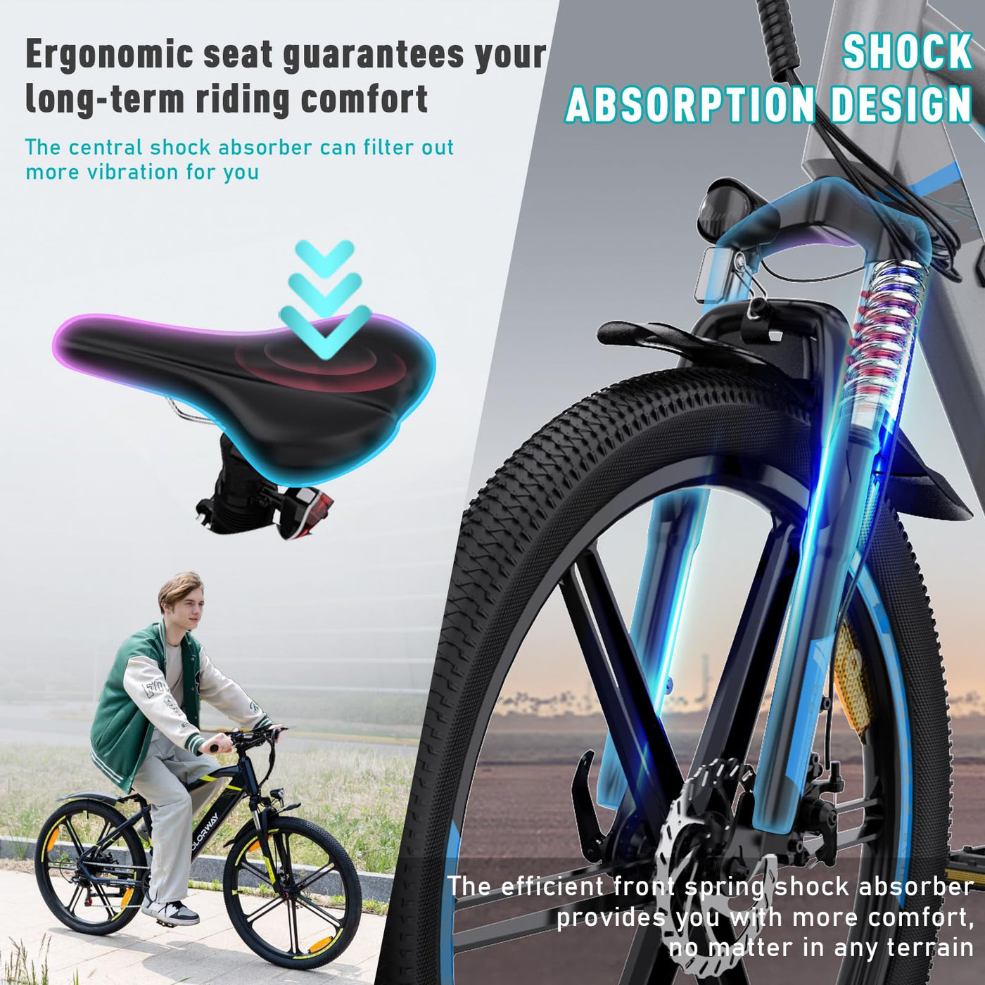 COLORWAY E Bike Herren Damen Elektrofahrräder 26 x 2,35 Zoll 250W Motor 36V 12Ah herausnehmbarer Akku EBike, Höchstgeschwindigkeit 25 km/h, E Mountainbike Ausdauer 35-90KM