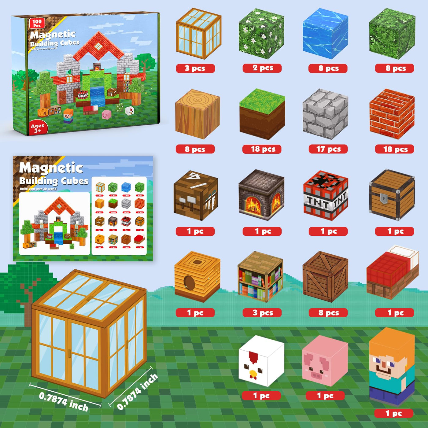 Goody King Magnetische Bausteine Bauspielzeug 100 Pcs Magnetbausteine für Kinder Montessori Kreative Spielzeug ab 4 5 6 7 8 9 Jahre Junge und Mädchen Magnetic Blocks Geschenke für Kinder