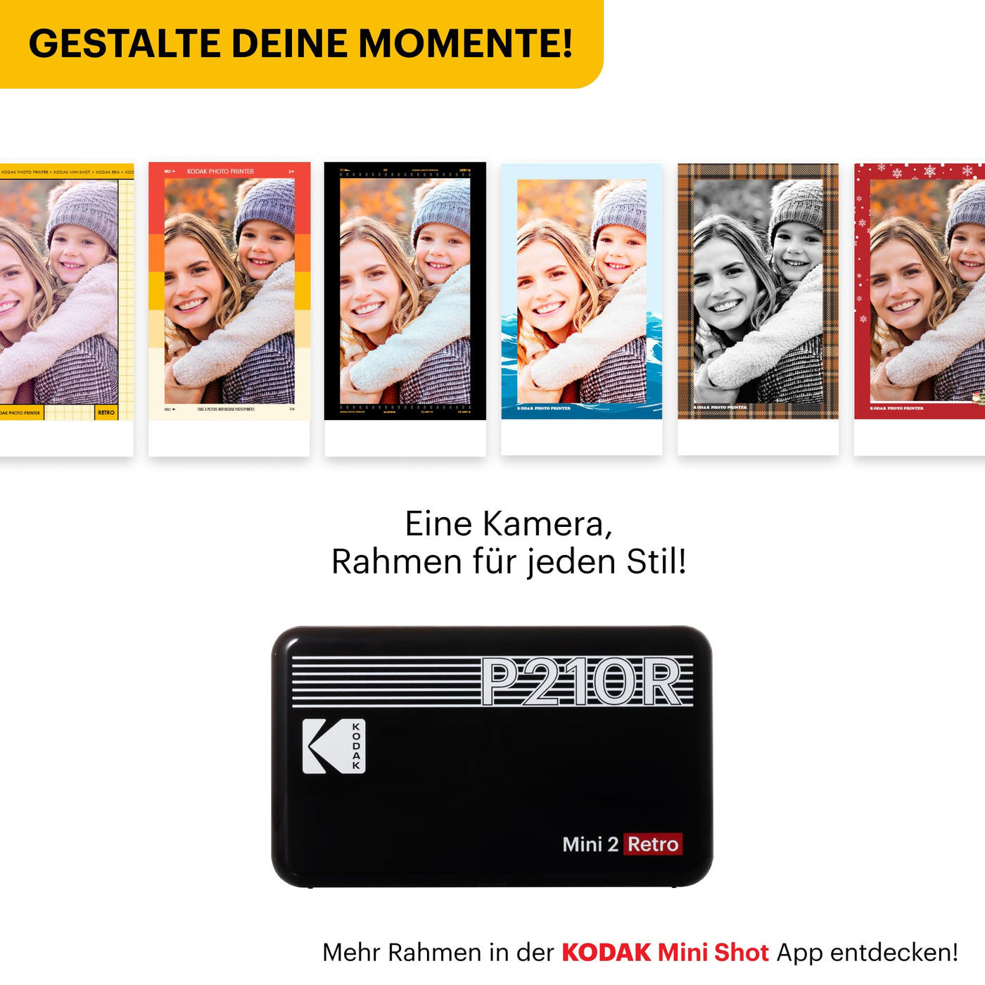 Kodak Mini 2 Retro Mobiler Fotodrucker für Smartphone, Mini Drucker mit Bluetooth, 5,3×8,6 Zentimeter, 38 Blat Bundle, Weiß
