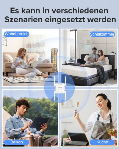 QLOCOM 2025 Neuestes WLAN Verstärker WLAN Repeater AC1200 (867MBit/s 5GHz + 300MBit/s 2,4GHz), DualBand WiFi Internet Verstärker mit Ethernet Port, Kompatibel Allen WLAN Geräten