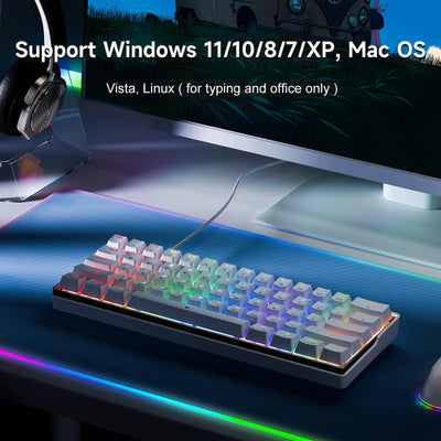 KEMOVE K61SE Gaming Tastatur, 60% Mechanische Tastatur mit Blauen Clicky Switches, RGB-Hintergrundbeleuchtung, Anti-Ghosting, Ultra-Kompakt 61 Tasten US-Layout, für PC Windows Gamer Typist, Weiß