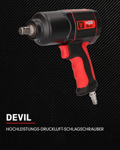 KS Tools THE DEVIL Schlagschrauber Druckluft 515.1200 I Druckluft Schlagschrauber mit praktischem Umschalthebel L/R I Hochleistungs-Doppel-Hammer-Schlagwerk