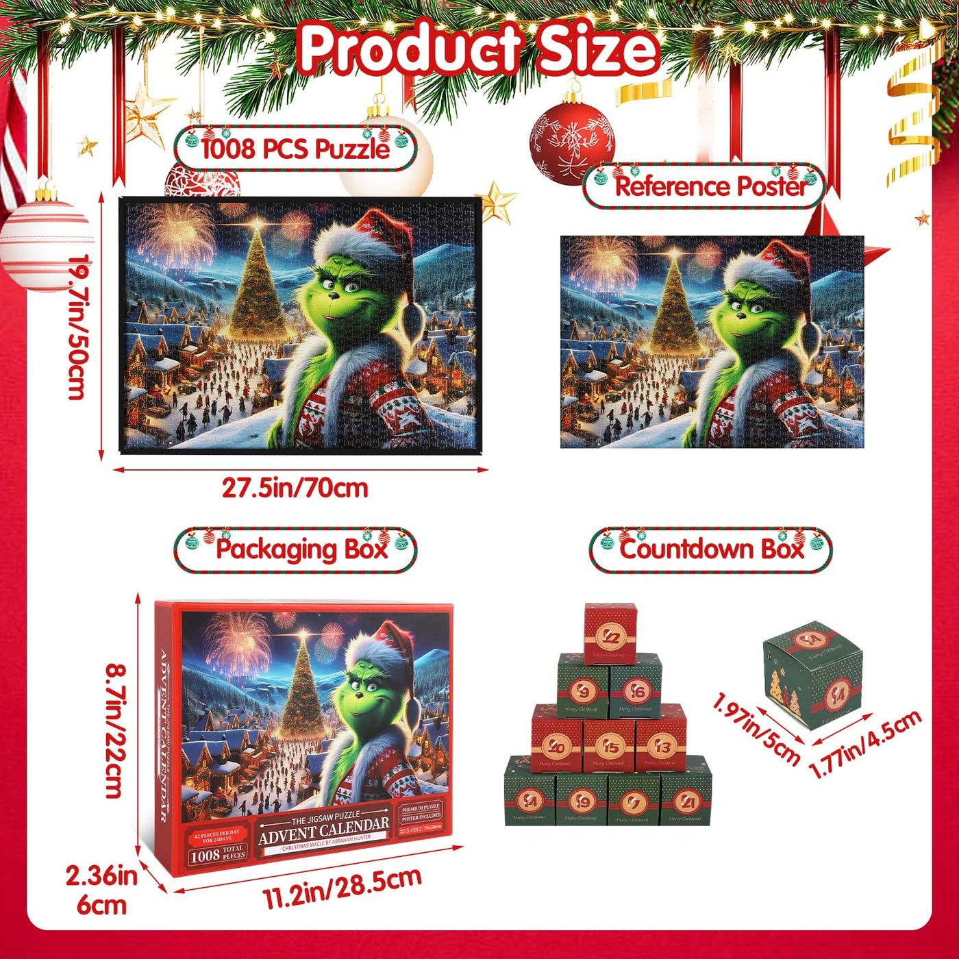 2025 Puzzle Adventskalender für Erwachsene und Kinder, 24 Boxen 1008 Teile Puzzle Weihnachts Countdown Geschenke, Adventskalender Weihnachts Deko Innen