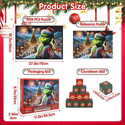 2025 Puzzle Adventskalender für Erwachsene und Kinder, 24 Boxen 1008 Teile Puzzle Weihnachts Countdown Geschenke, Adventskalender Weihnachts Deko Innen