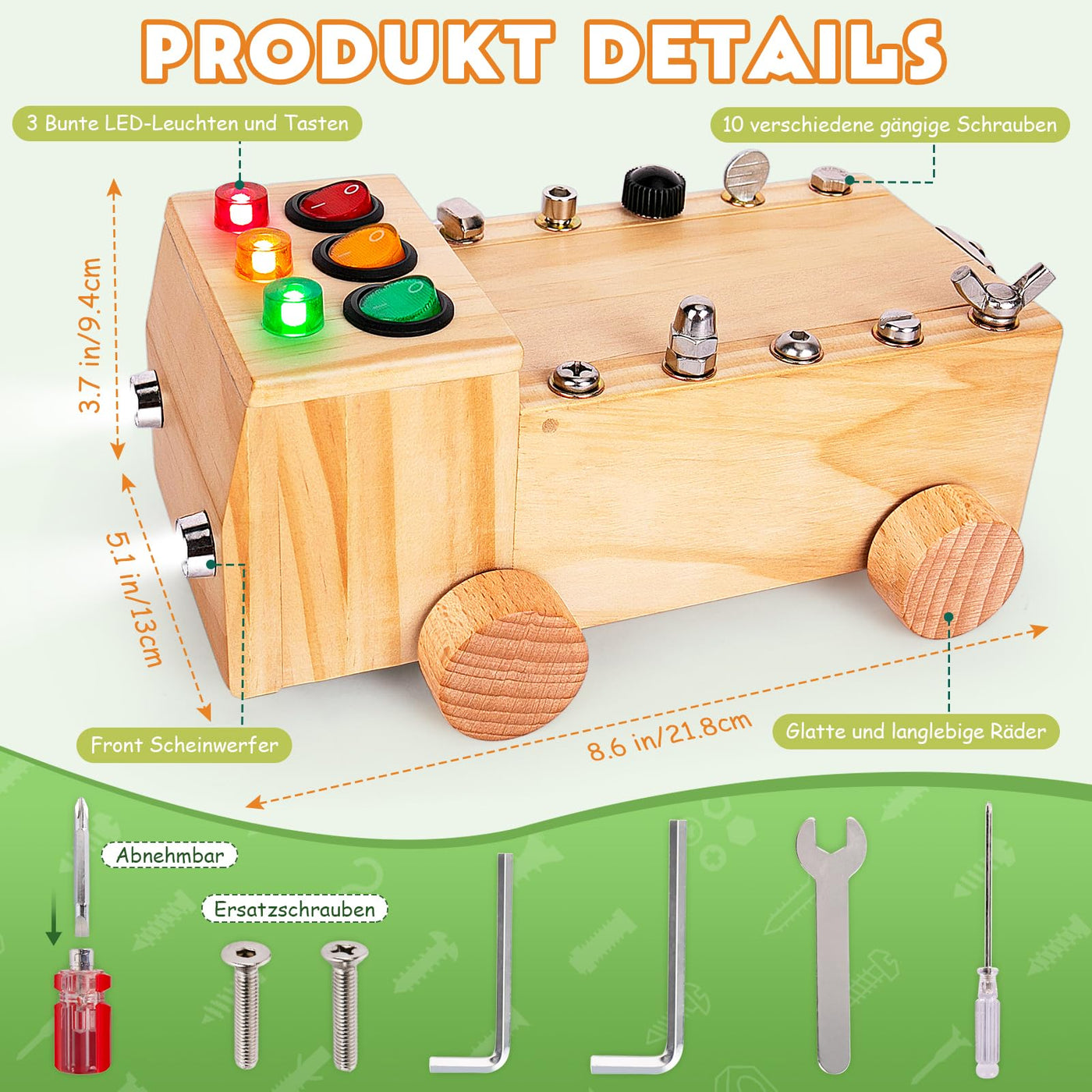 OAKJAR Montessori Schraubendreher Brett, Montessori Spielzeug ab 2-6 Jahre, Montessori Busy Board, Holzspielzeug Motorikspielzeug, Lernspielzeug für Babys Kleinkinder Jungen Mädchen