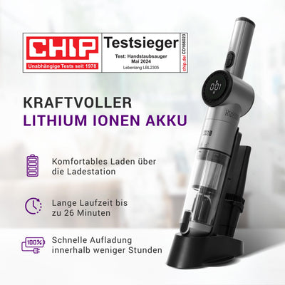 LEBENLANG Kabelloser Handstaubsauger Akku 17000PA I TESTSIEGER I Inkl. Starker LI-Akku & Standhalterung mit Ladefunktion I Auto Staubsauger Handsauger beutellos Tierhaare Hand Handheld Vacuum Cleaner