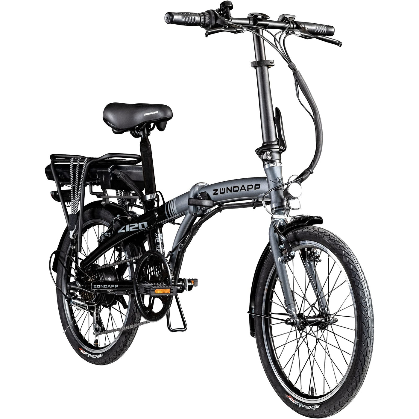 ZÜNDAPP Z120 20 Zoll E Bike Faltrad Damen Herren Elektrofahrrad klappbar Fahrrad Elektro Klapprad Ebike Pedelec E-Bike Erwachsene Klappfahrrad (schwarz/grau, 28 cm)