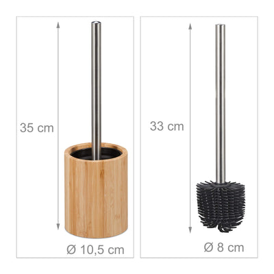 Relaxdays Silikon Toilettenbürste, antibakteriell, Klobürste mit Wechselbürstenkopf, Bambus Bürstenhalter, natur/silber, 1 Stück