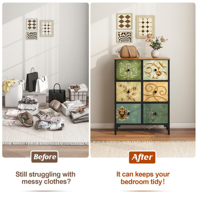 LYNCOHOME Kommode Schrank mit 6 Schubladen aus Stoff, Sideboard mit Stoffschubladen, Schubladenschrank für Küche Büro Flur, TV Schrank mit Stoff Schubladen