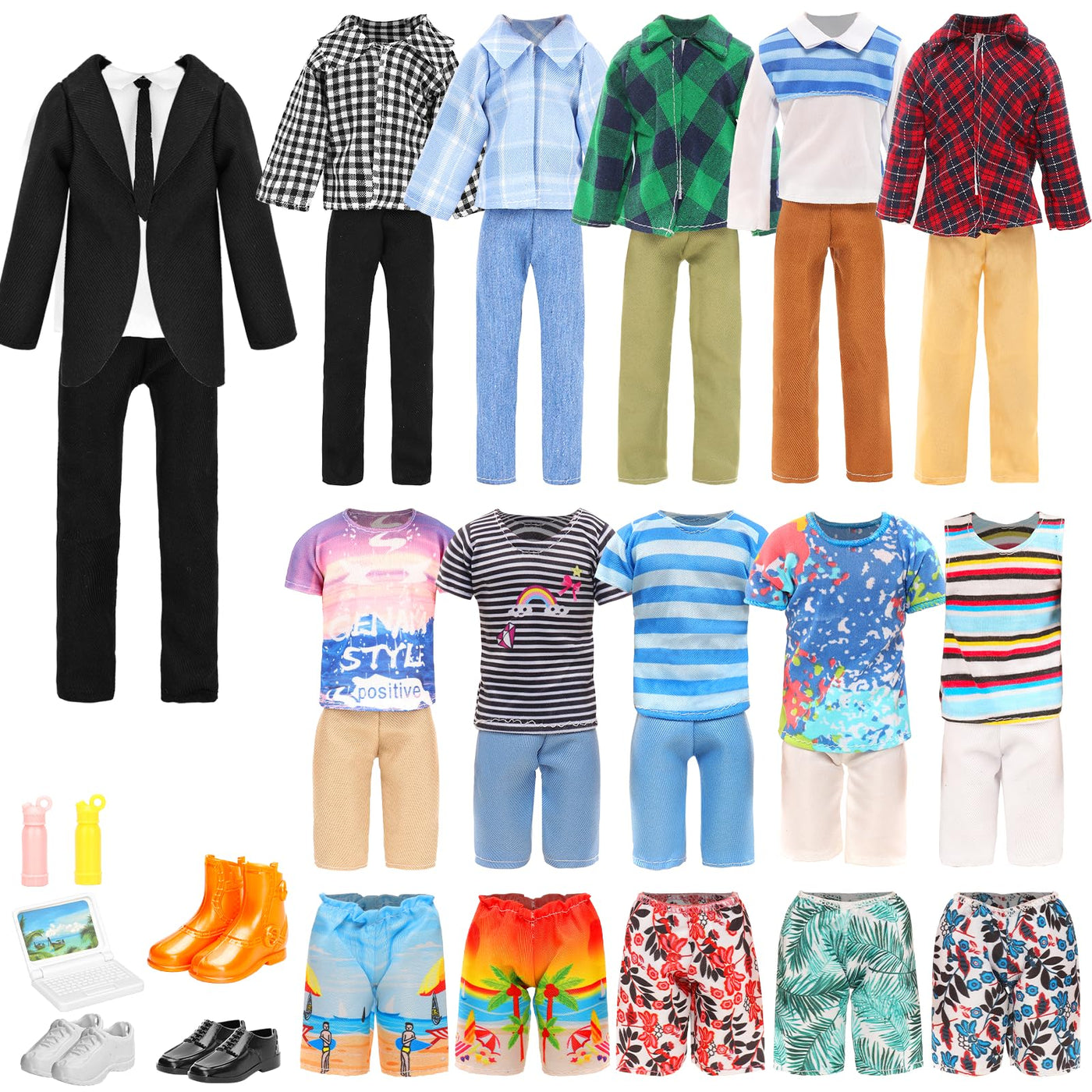 Miunana 14 Kleidung für Jungen Puppen = Anzug Freizeitbekleidung Kleidung Hosen Badehose Outfits Schuhe Laptop Zubehör für Puppen