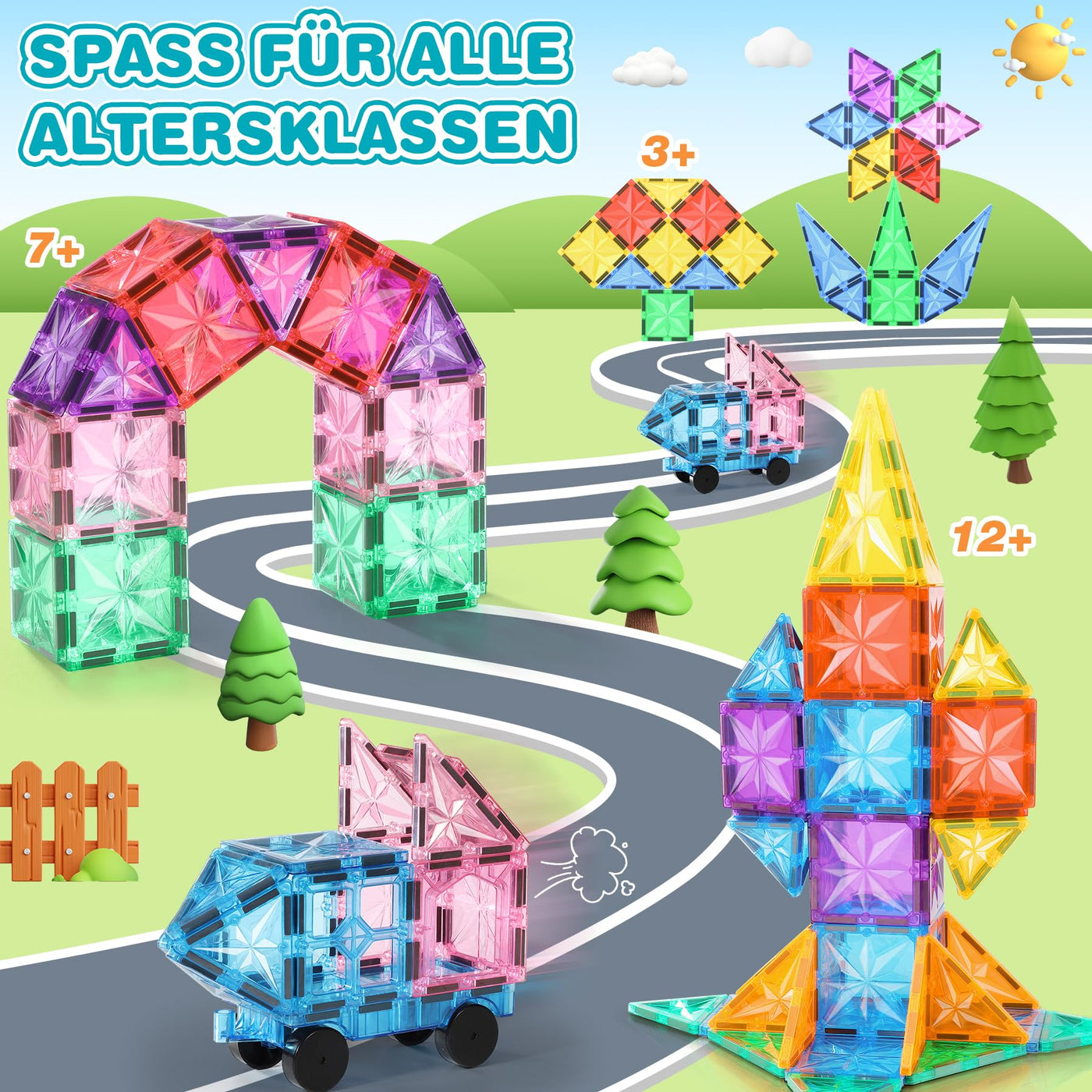 Lovchil Magnetische Bausteine 61 Teiles Magnetbausteine ab 3+ Jahre Magnet Spielzeug Vorschule Lernen Montessori Kinderspielzeug für 3 4 5 6 7 8 Jahre alte Jungen und Mädchen