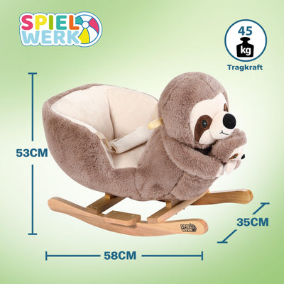 Spielwerk® Schaukeltier Faultier mit Babyfaultier inkl. Sound Effekt Sicherheitsgurt Plüsch Schaukel Wippe Kinder Baby Spielzeug Balancetraining besonders weich Schaukelpferd