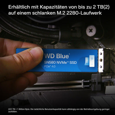 WD Blue SN580 NVMe SSD 500 GB (PCIe Gen4 x4, bis zu 4.000 MB/s Lesen, M.2 2280, nCache 4.0-Technologie) Blau