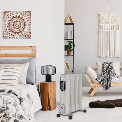 Montafox Ölradiator Elektroheizung 11 Rippen 2500 Watt 3 Heizstufen Elektrischer Heizkörper für Räume bis 50 m² Energiesparend Thermostat Überhitzungsschutz