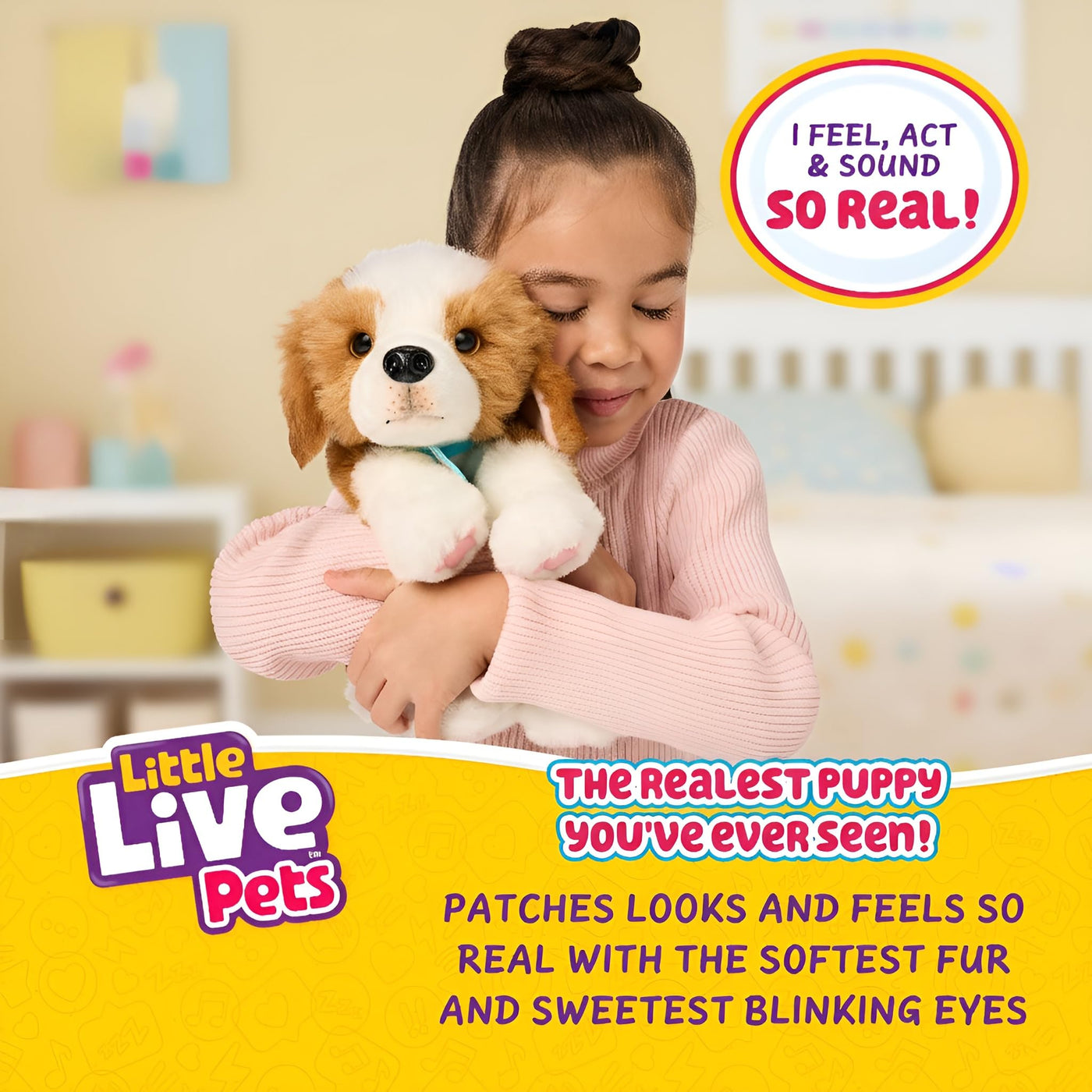 Little Live Pets My Really Real Puppy – Patches; Interaktiver Welpe; 60+ Geräusche/Reaktionen; realistisches Aussehen; 1 aus 72 Varianten; Spielset mit Transportbox; Batterien enthalten; ab 5 Jahren
